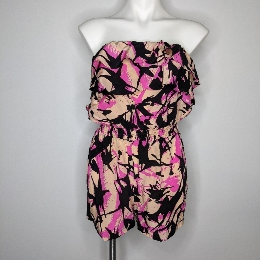 JAYGODFREY pink black peach strapless silk romper 8